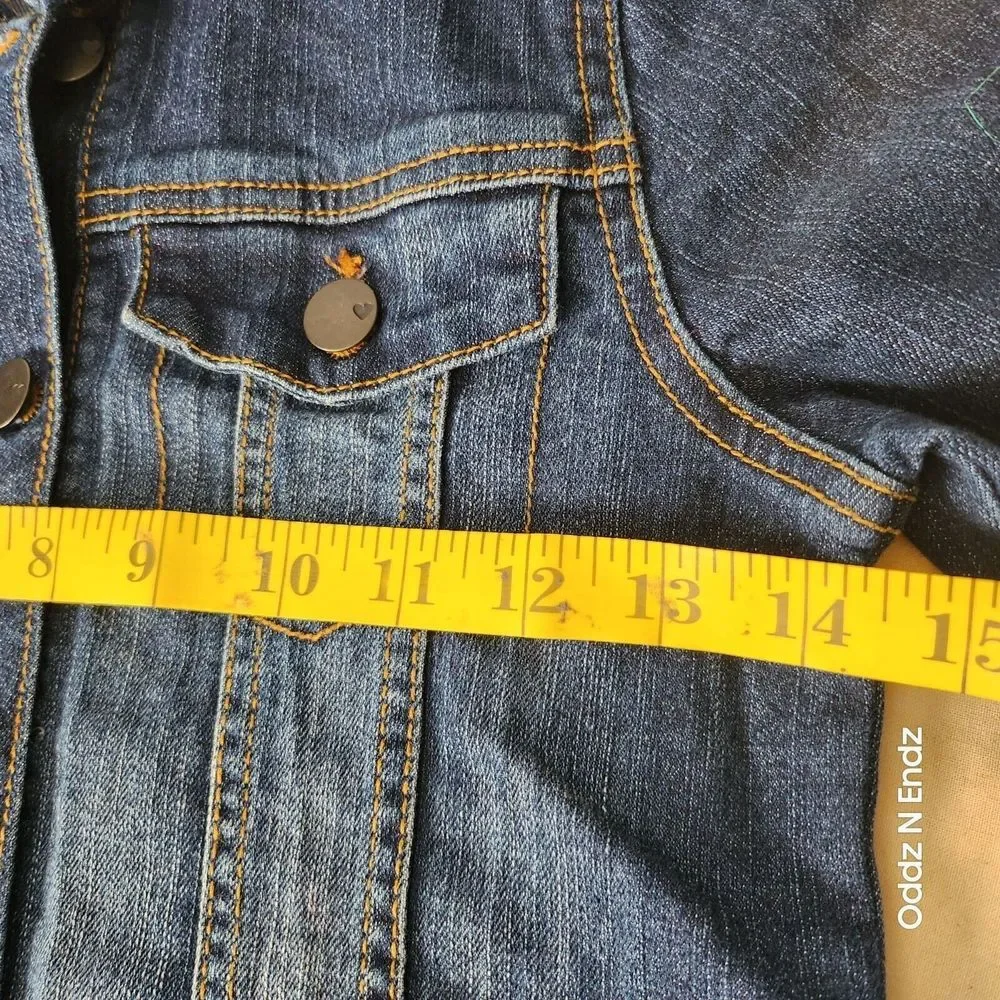 Childrens Place Dark Blue Denim Jacket M 7/8 girl Long Sleeve Button Up With Poc
